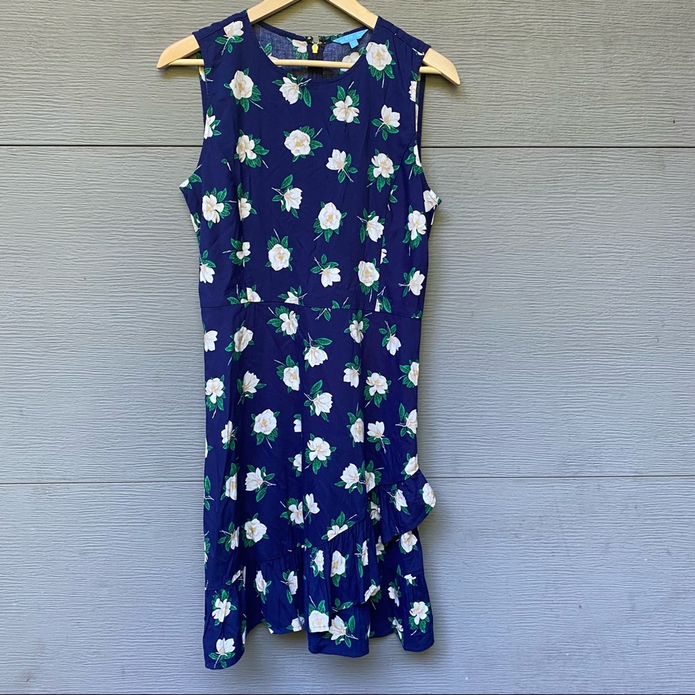 Draper James magnolia cotton sheath dress tulip hem fitted size 8 navy